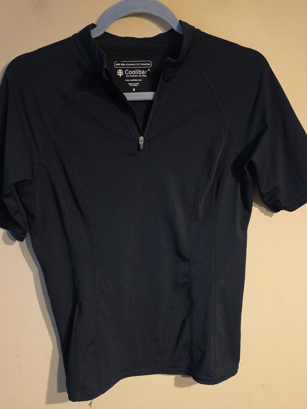 Coolibar Black UPF Short Sleeve Half-Zip Sun Top